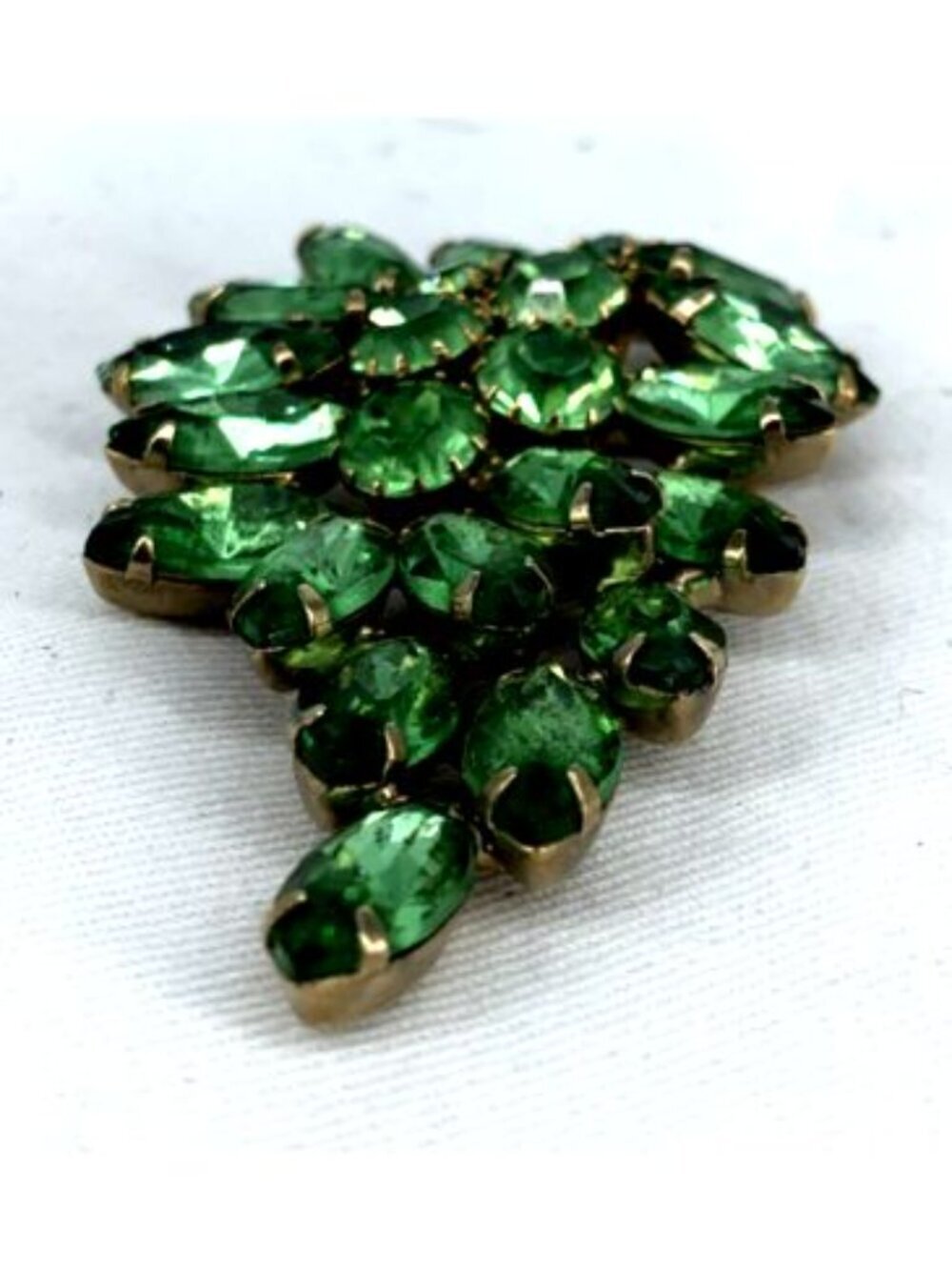 UV Rhinestone Brooch Green Glass Pin Center Stones Glow Rhinestones 2.5" - Picture 4 of 8